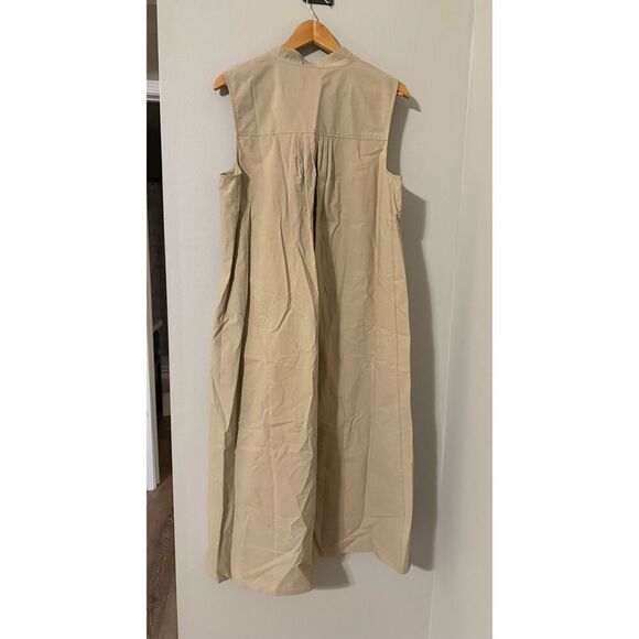 Banana Republic Size L Sleeveless Button Front Shirt Dress Tan Minimalist Midi - Picture 5 of 6